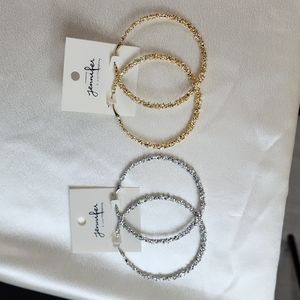 Set of 2 gold flake like hoop Earrings 1 Silver & 1 Gold